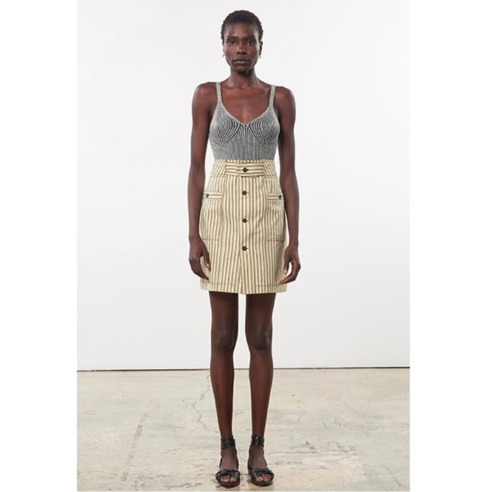 Mara Hoffman Lici skirt cream olive green striped mini size 4 C10